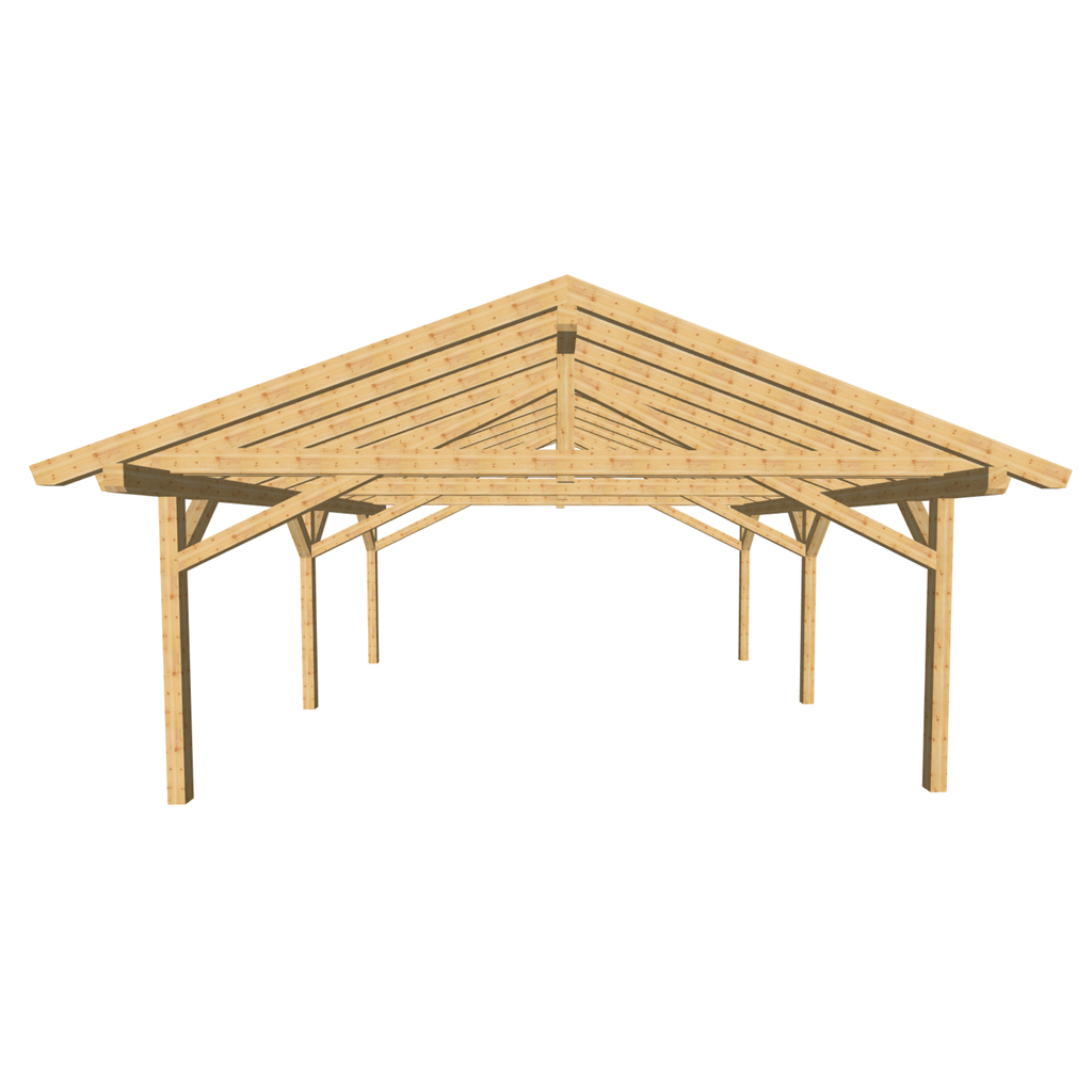 Bauplan Doppelcarport Satteldach 25 3D-Frontansicht