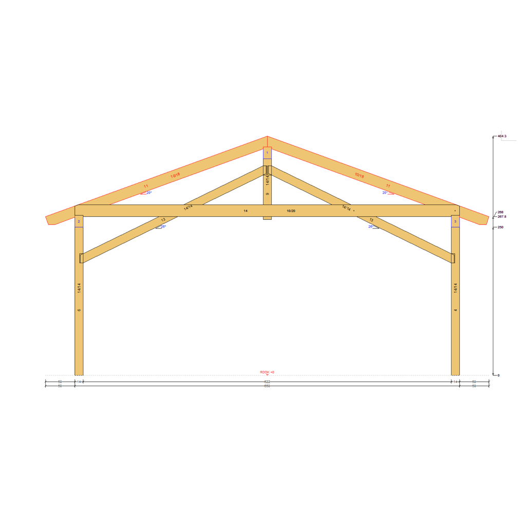 Bauplan Doppelcarport Satteldach 25 Querschnitt mit Bemaßung