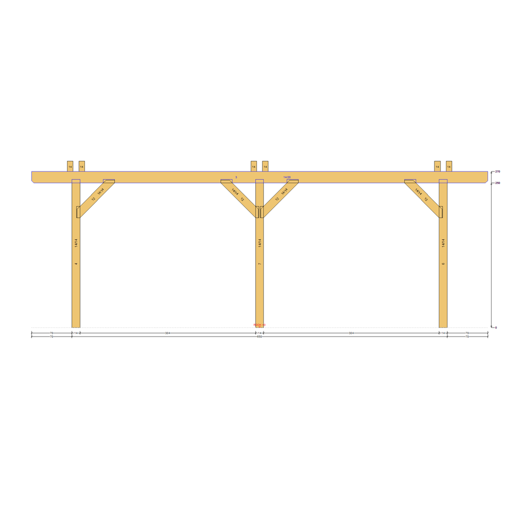 Bauplan Doppelcarport Satteldach 25 Seitenansicht mit Bemaßung