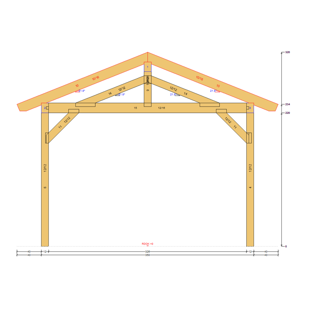 Bauplan Doppelcarport Satteldach 26 Querschnitt mit Bemaßung