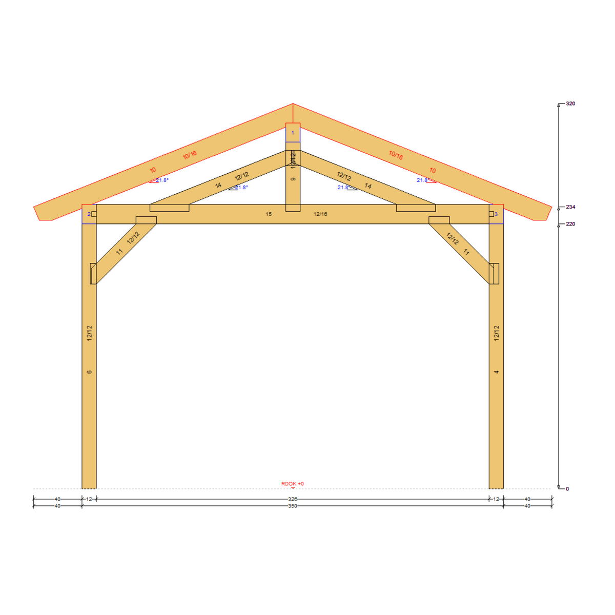 Bauplan Doppelcarport Satteldach 26 Querschnitt mit Bemaßung