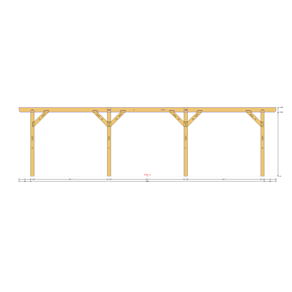 Bauplan Doppelcarport Satteldach 26 Seitenansicht mit Bemaßung