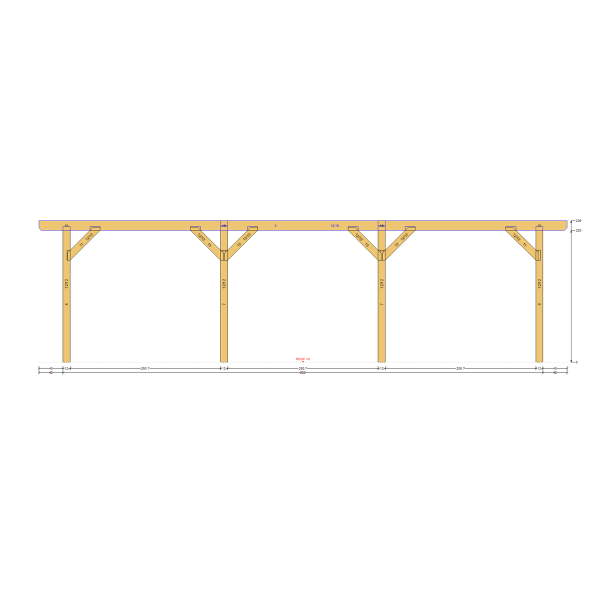 Bauplan Doppelcarport Satteldach 26 Seitenansicht mit Bemaßung
