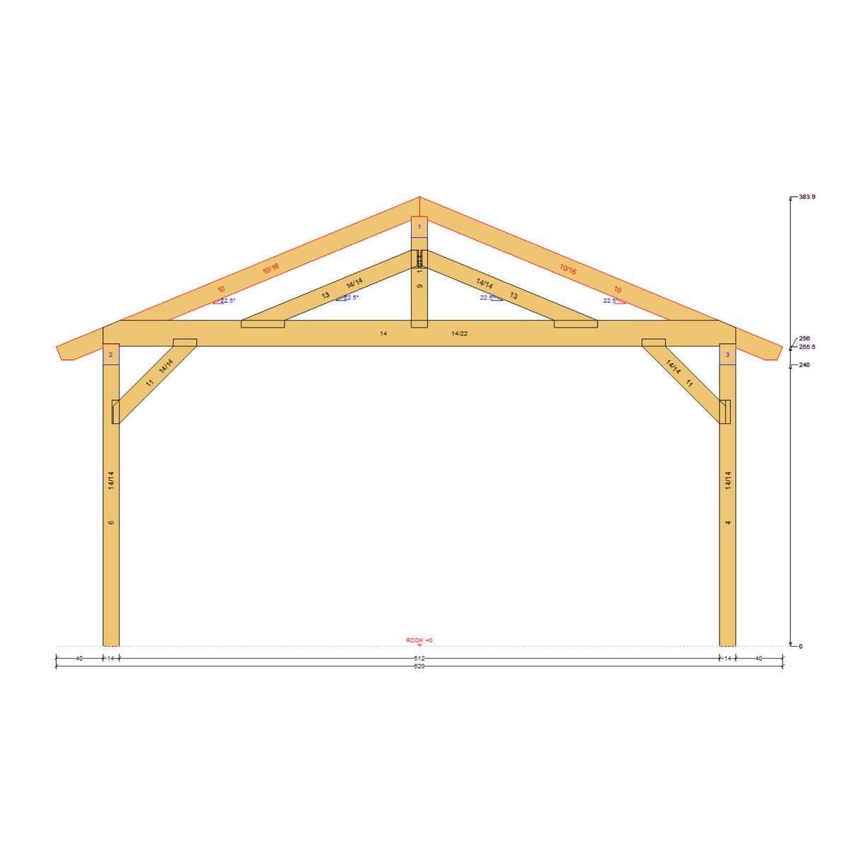 Bauplan Doppelcarport Satteldach 28 Querschnitt mit Bemaßung