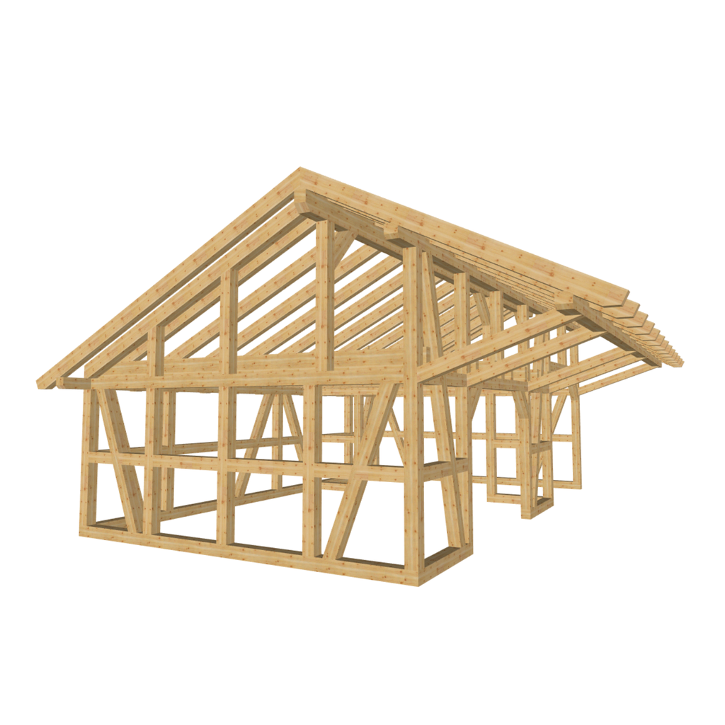 Bauplan Doppelcarport Satteldach 29 3D-Frontansicht