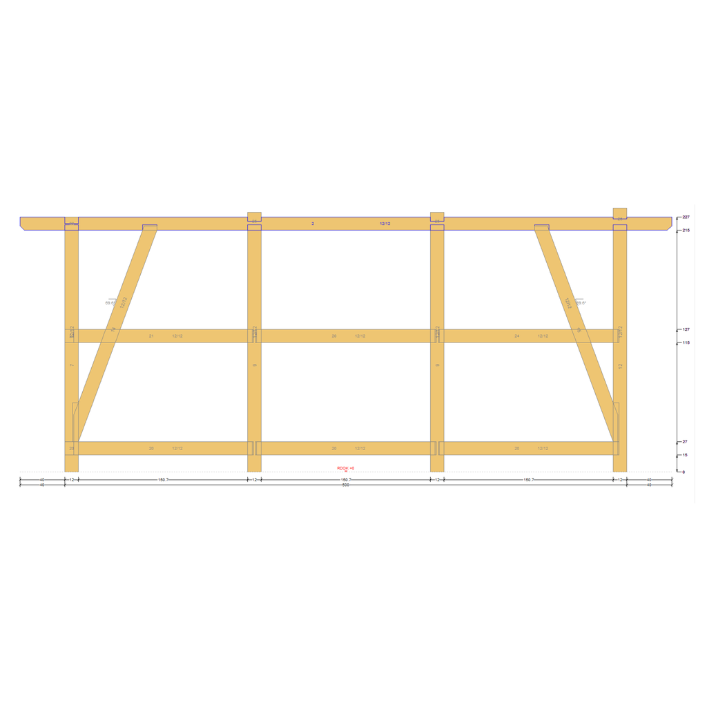 Doppelcarport Satteldach 2 – Bauplan Seitenansicht mit Bemaßung