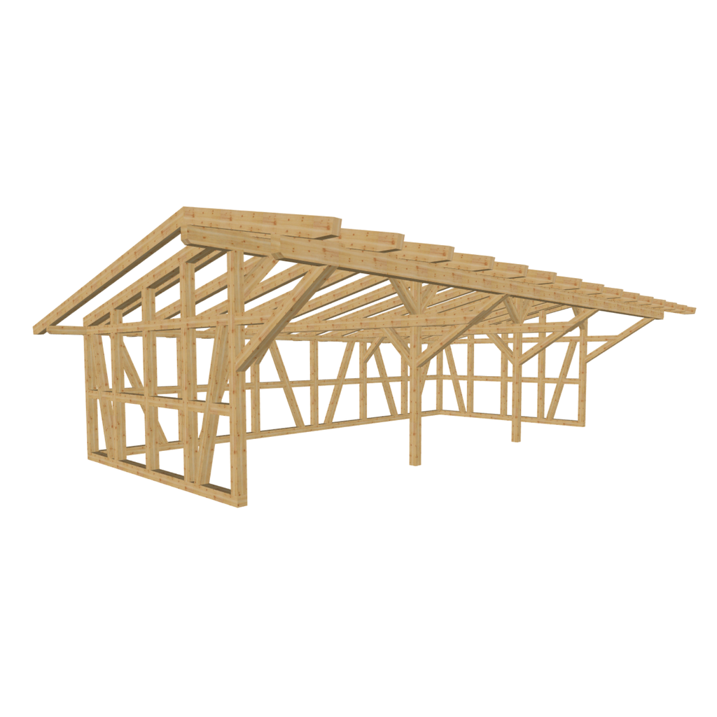 Bauplan Doppelcarport Satteldach 31 3D-Ansicht schräg von vorn