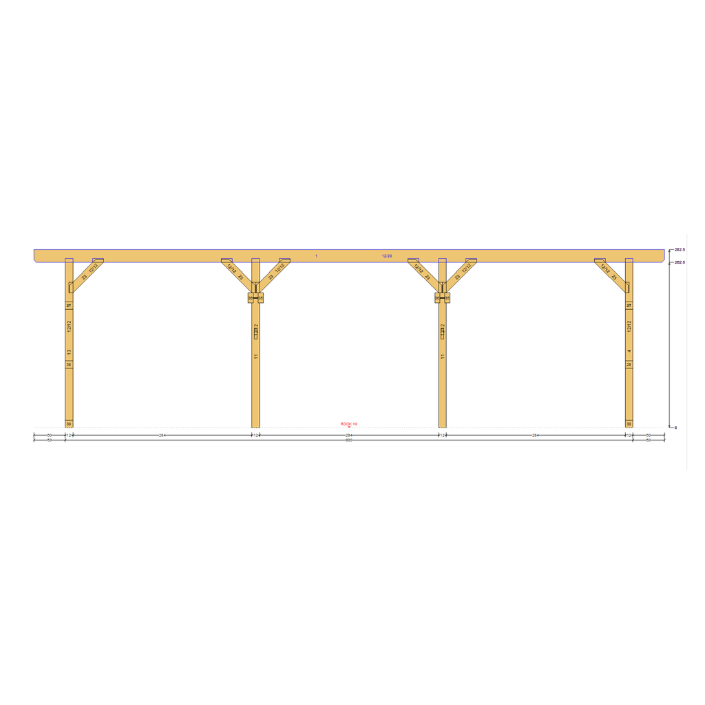 Bauplan Doppelcarport Satteldach 31 Seitenansicht mit Bemaßung