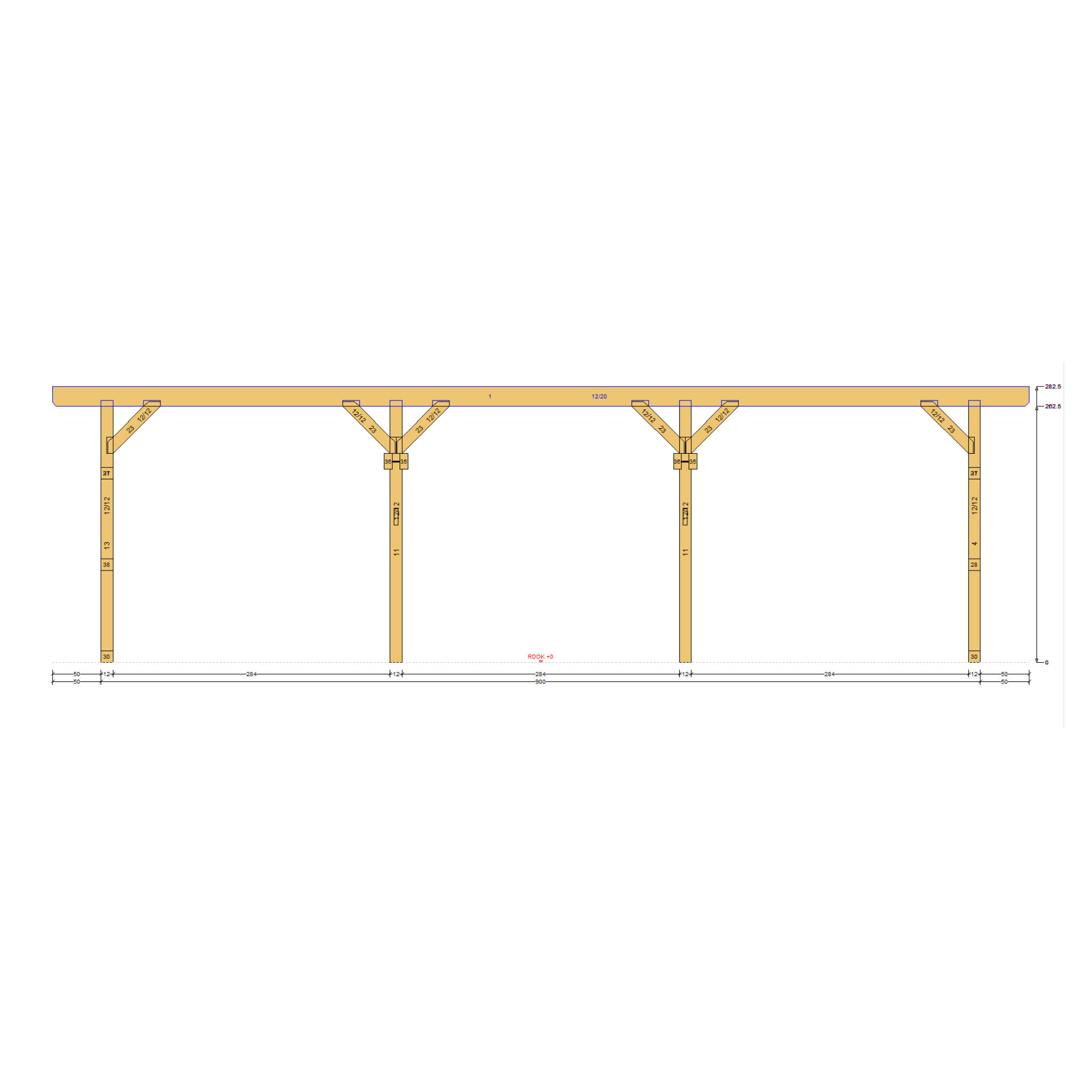 Bauplan Doppelcarport Satteldach 31 Seitenansicht mit Bemaßung