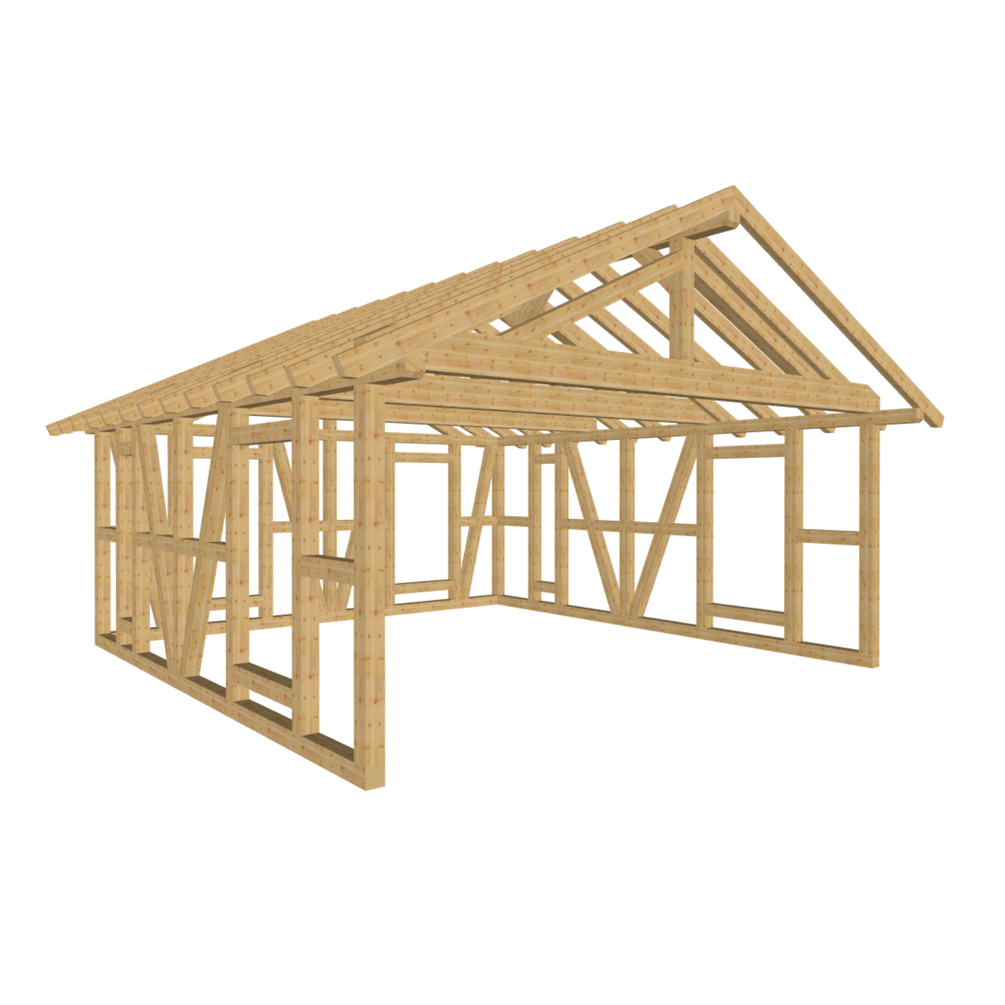 Bauplan Doppelcarport Satteldach 32 3D-Ansicht schräg von vorn