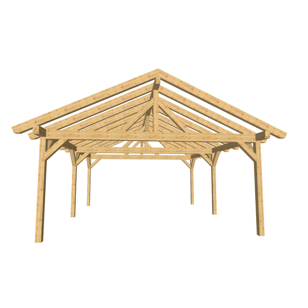 Bauplan Doppelcarport Satteldach 3 3D-Frontansicht 