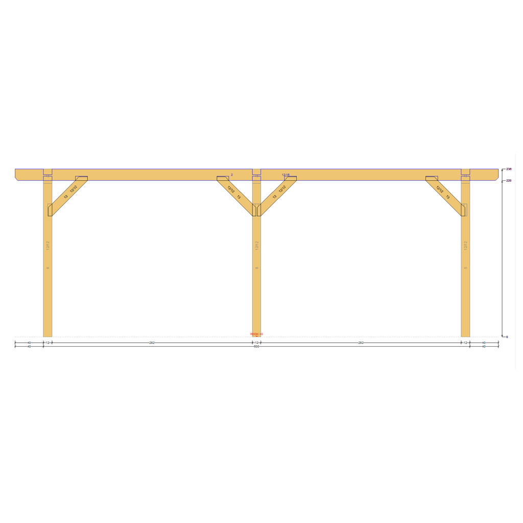 Bauplan Doppelcarport Satteldach 3 Seitenansicht mit Bemaßung