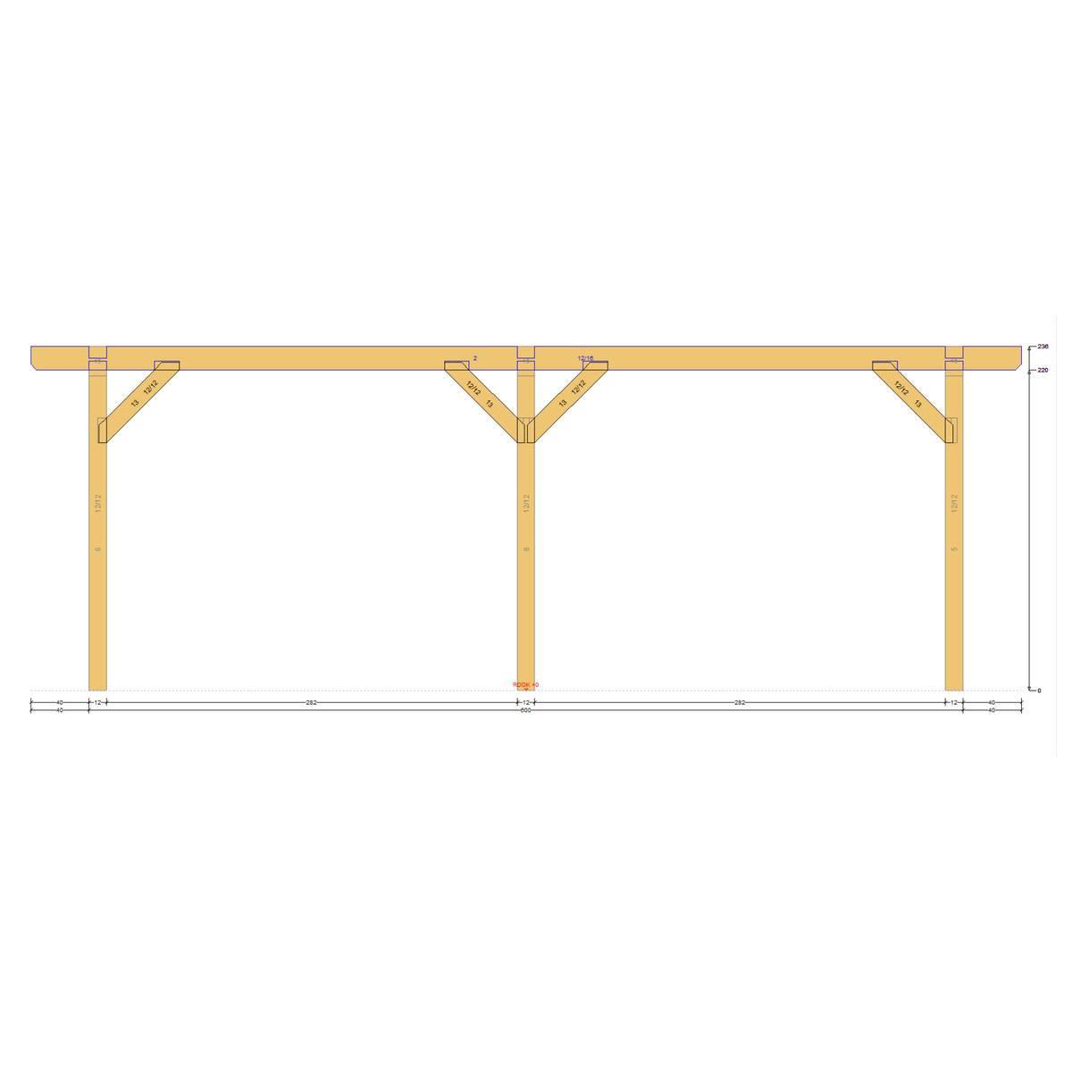 Bauplan Doppelcarport Satteldach 3 Seitenansicht mit Bemaßung