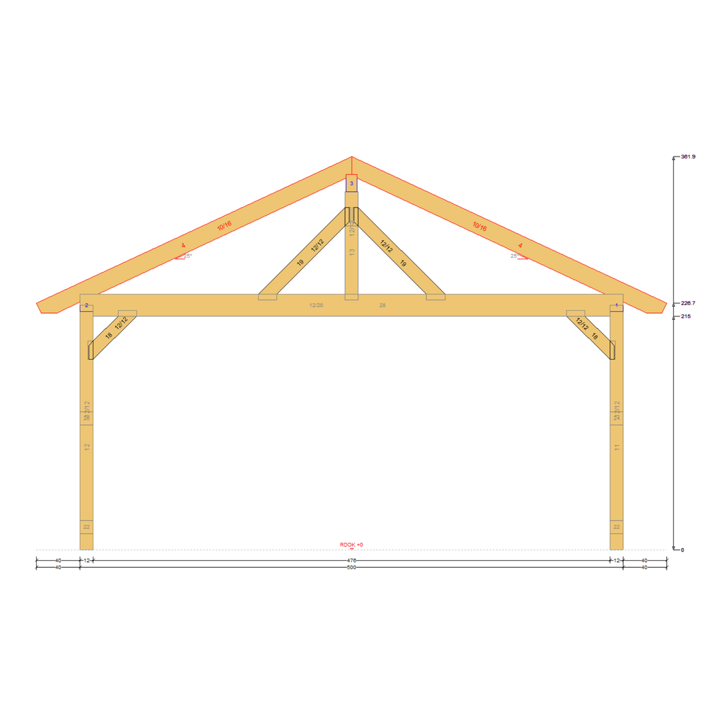 Bauplan Doppelcarport Satteldach 4 Querschnitt mit Bemaßung