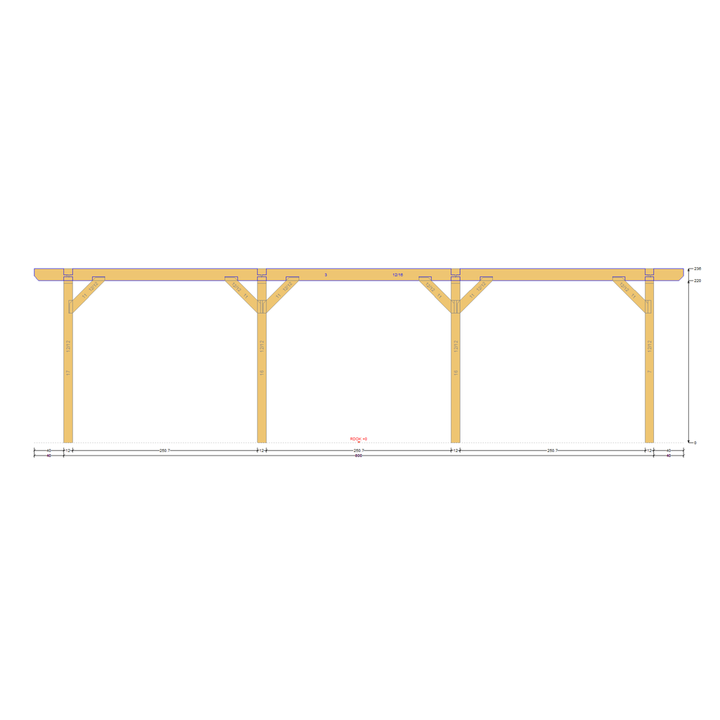 Bauplan Doppelcarport Satteldach 5 Seitenansicht mit Bemaßung