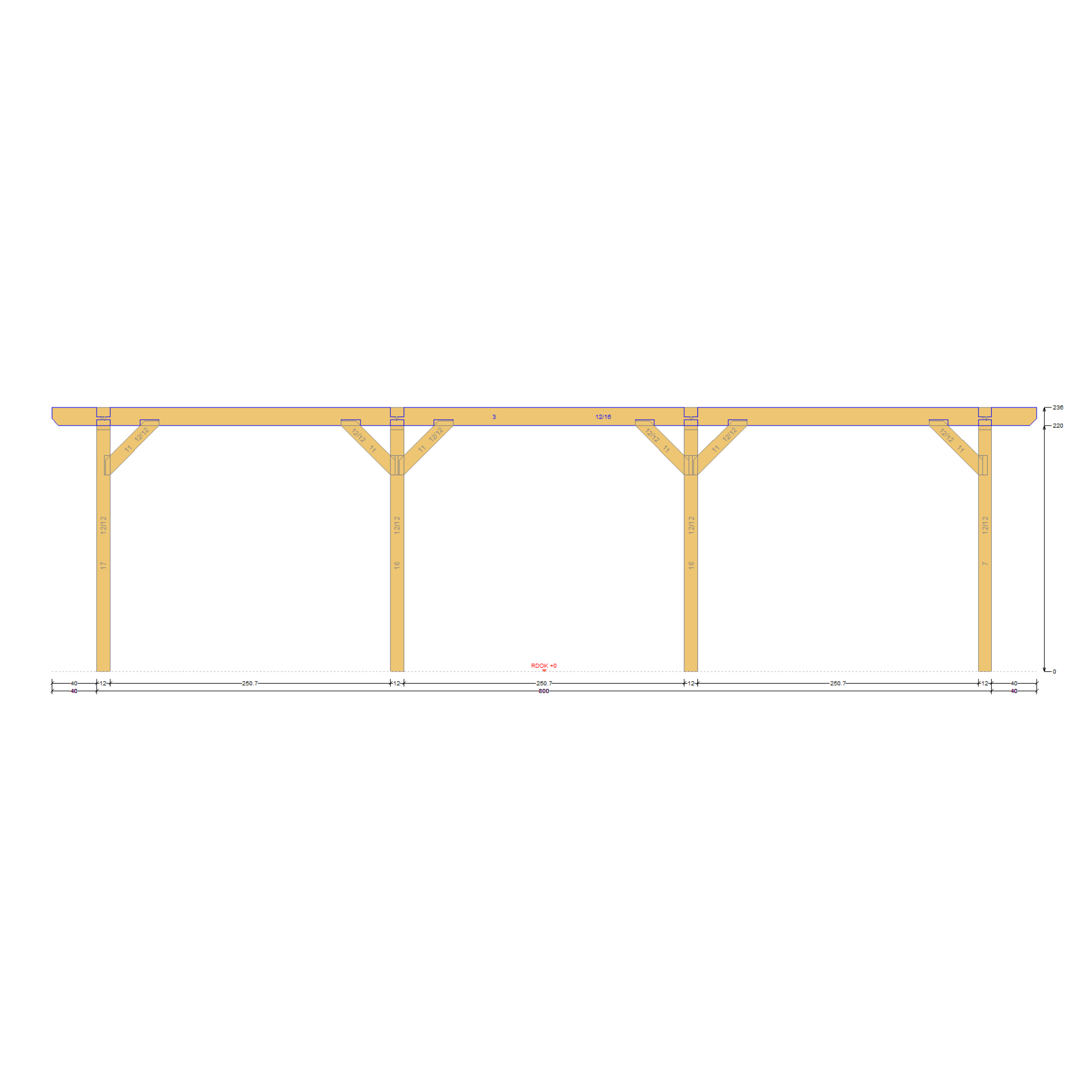 Bauplan Doppelcarport Satteldach 5 Seitenansicht mit Bemaßung