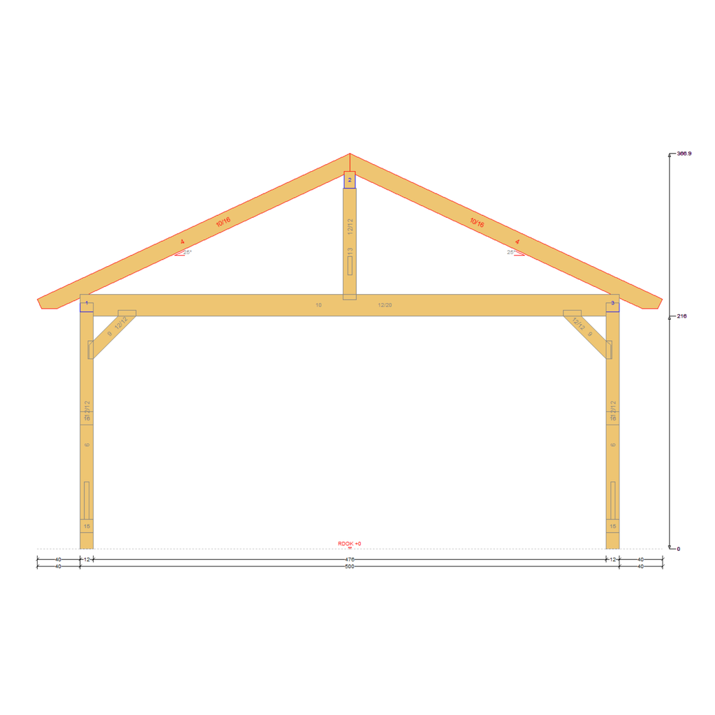 Bauplan Doppelcarport Satteldach 6 Querschnitt mit Bemaßung