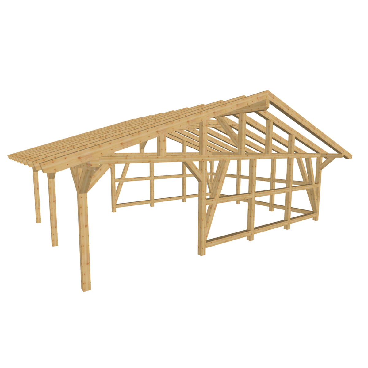 Bauplan Doppelcarport Satteldach 9 3D-Ansicht schräg von vorn