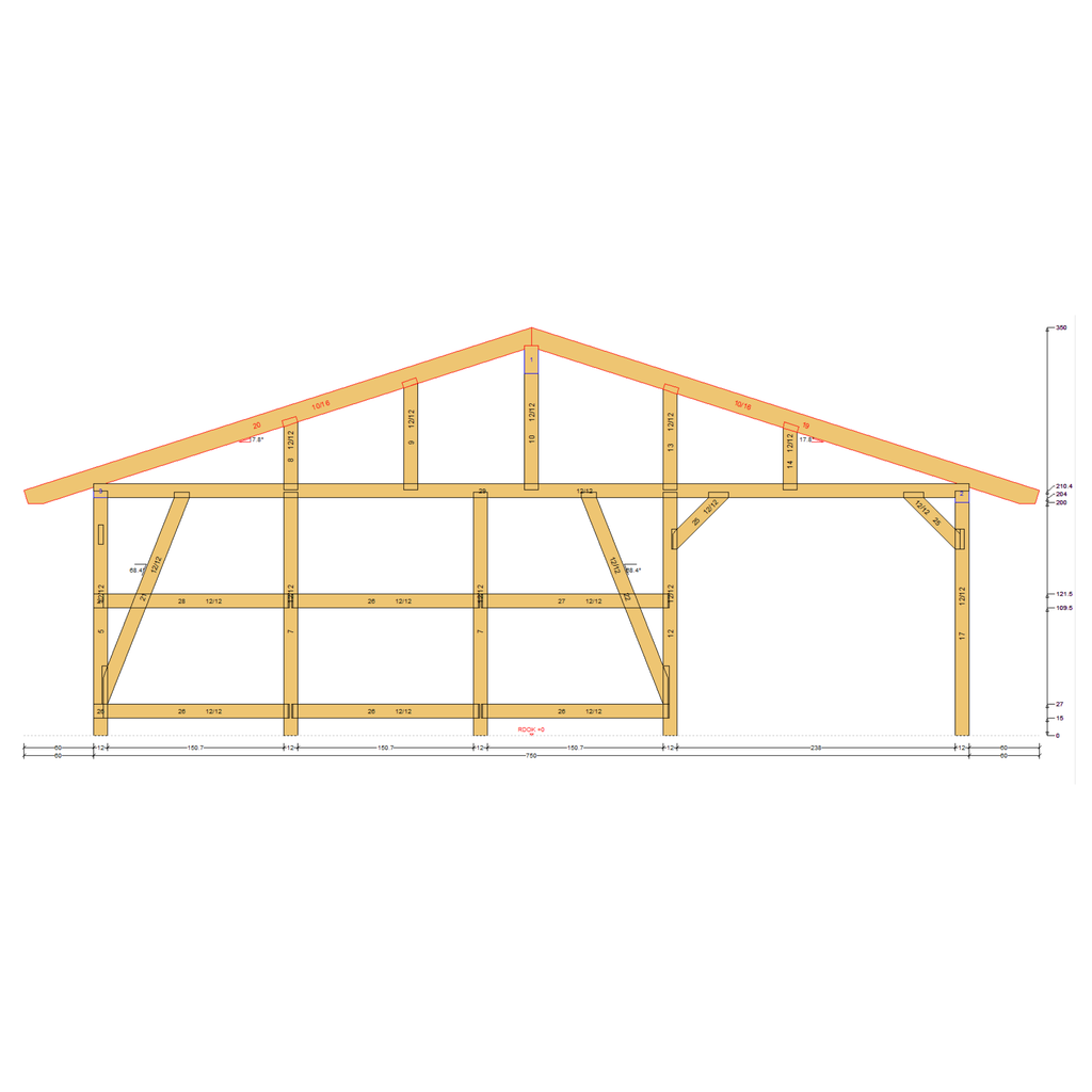 Bauplan Doppelcarport Satteldach 9 Querschnitt mit Bemaßung
