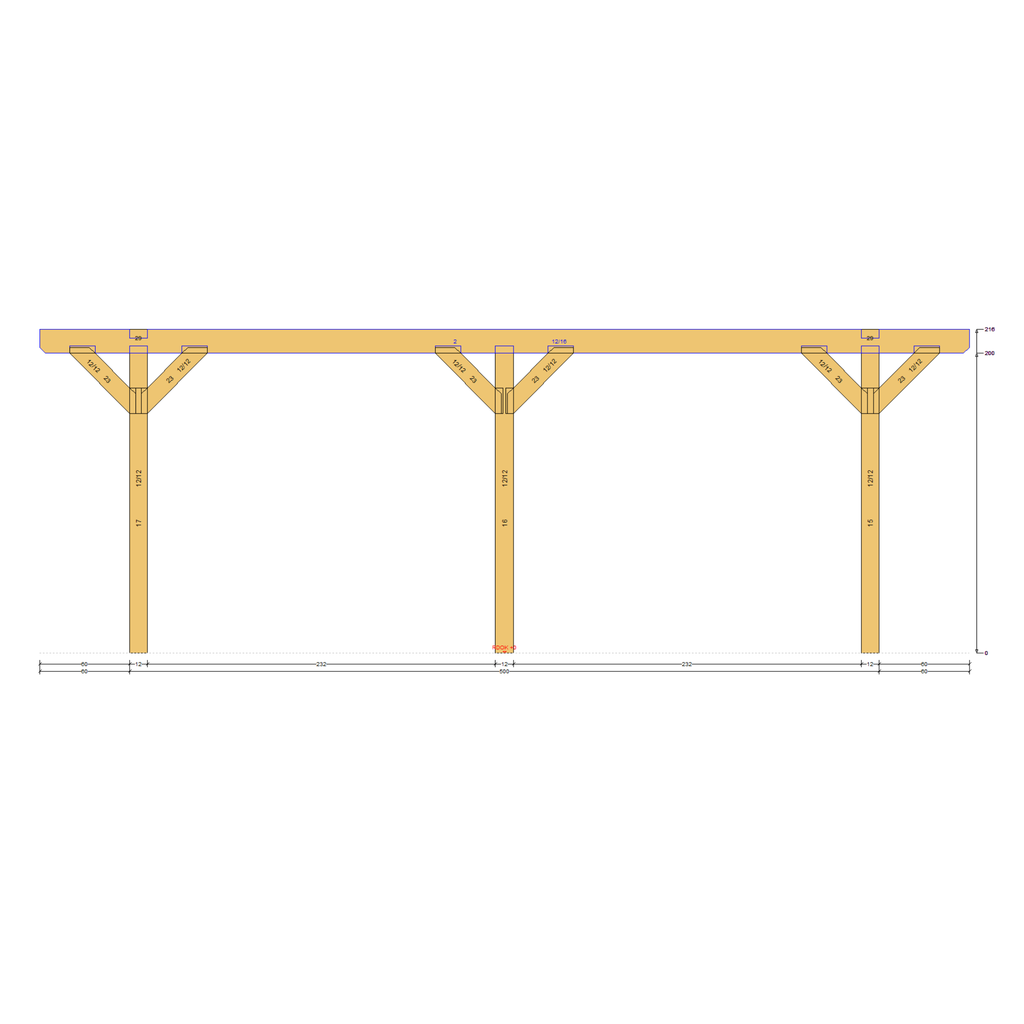 Bauplan Doppelcarport Satteldach 9 Seitenansicht mit Bemaßung 