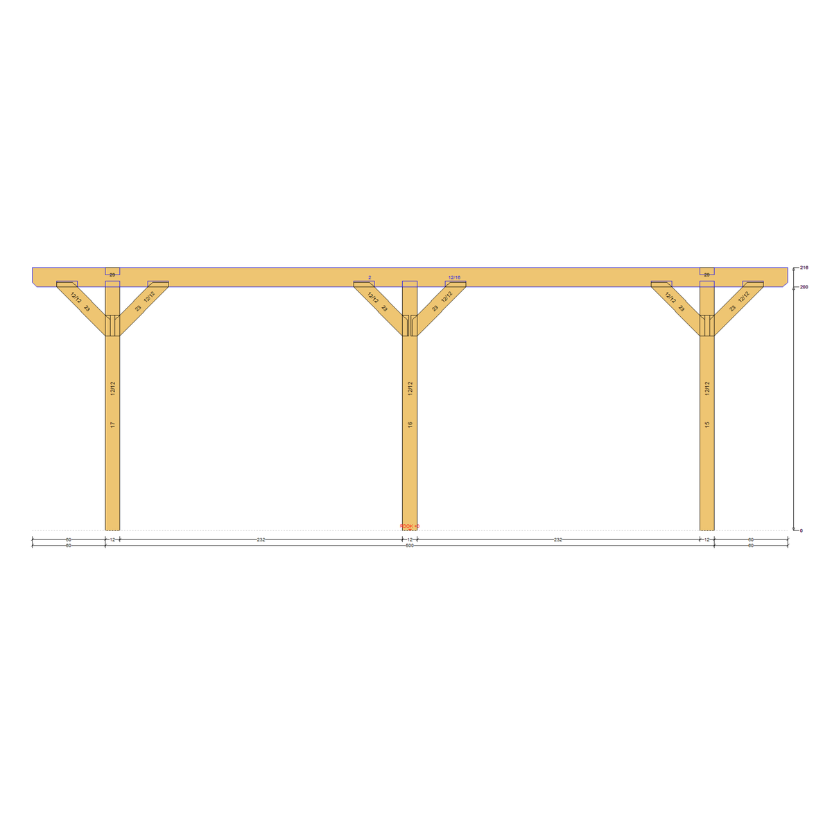 Bauplan Doppelcarport Satteldach 9 Seitenansicht mit Bemaßung 