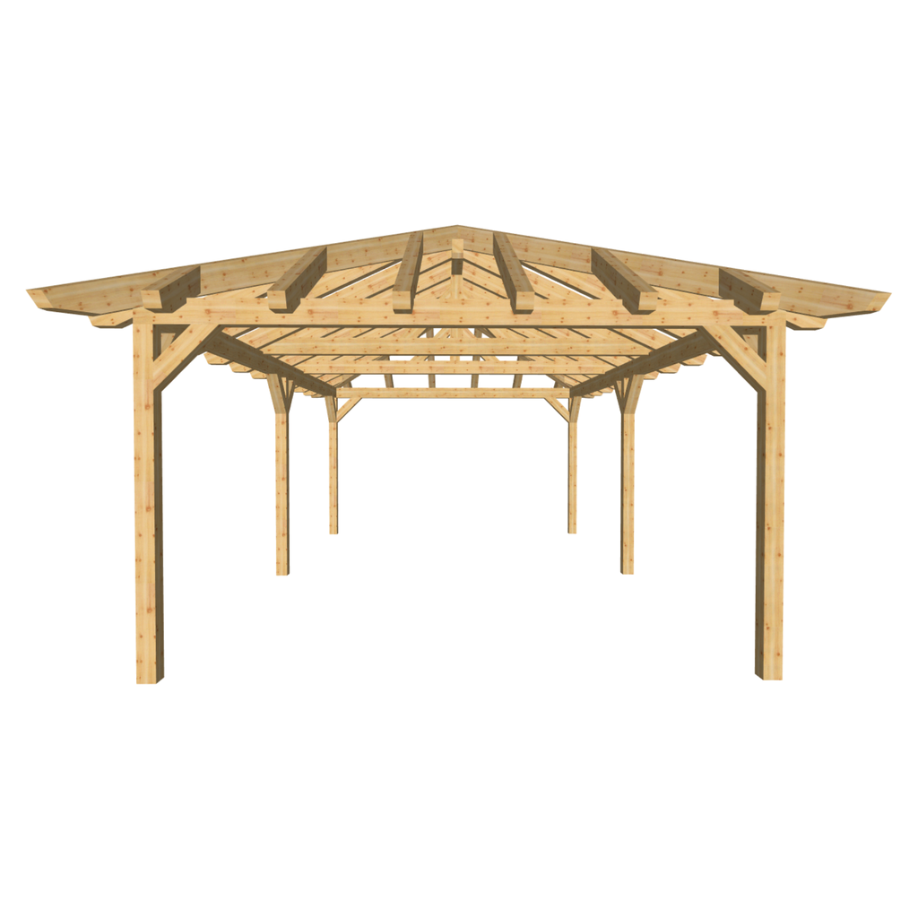 Bauplan Doppel-Carport-Walmdach 1 3D-Frontansicht