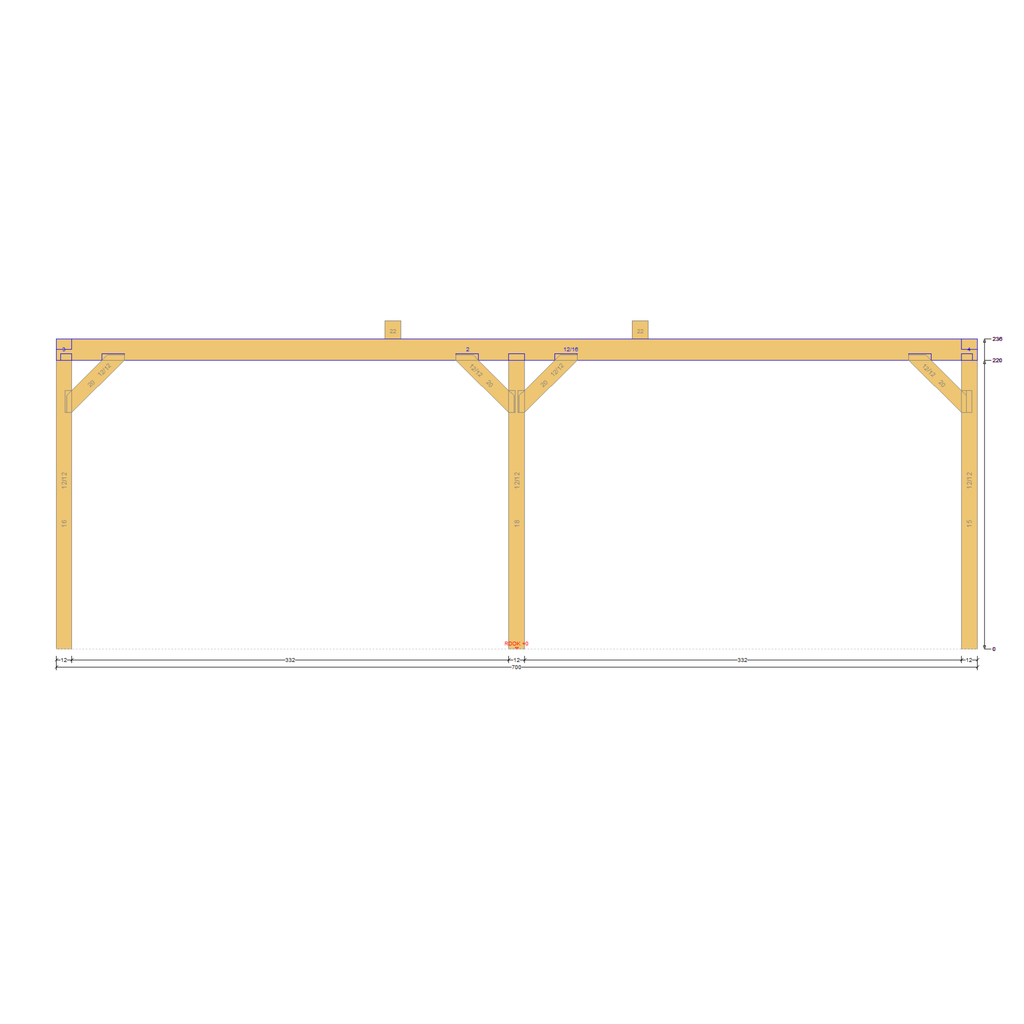 Bauplan Doppel-Carport-Walmdach 1 Seitenansicht mit Bemaßung