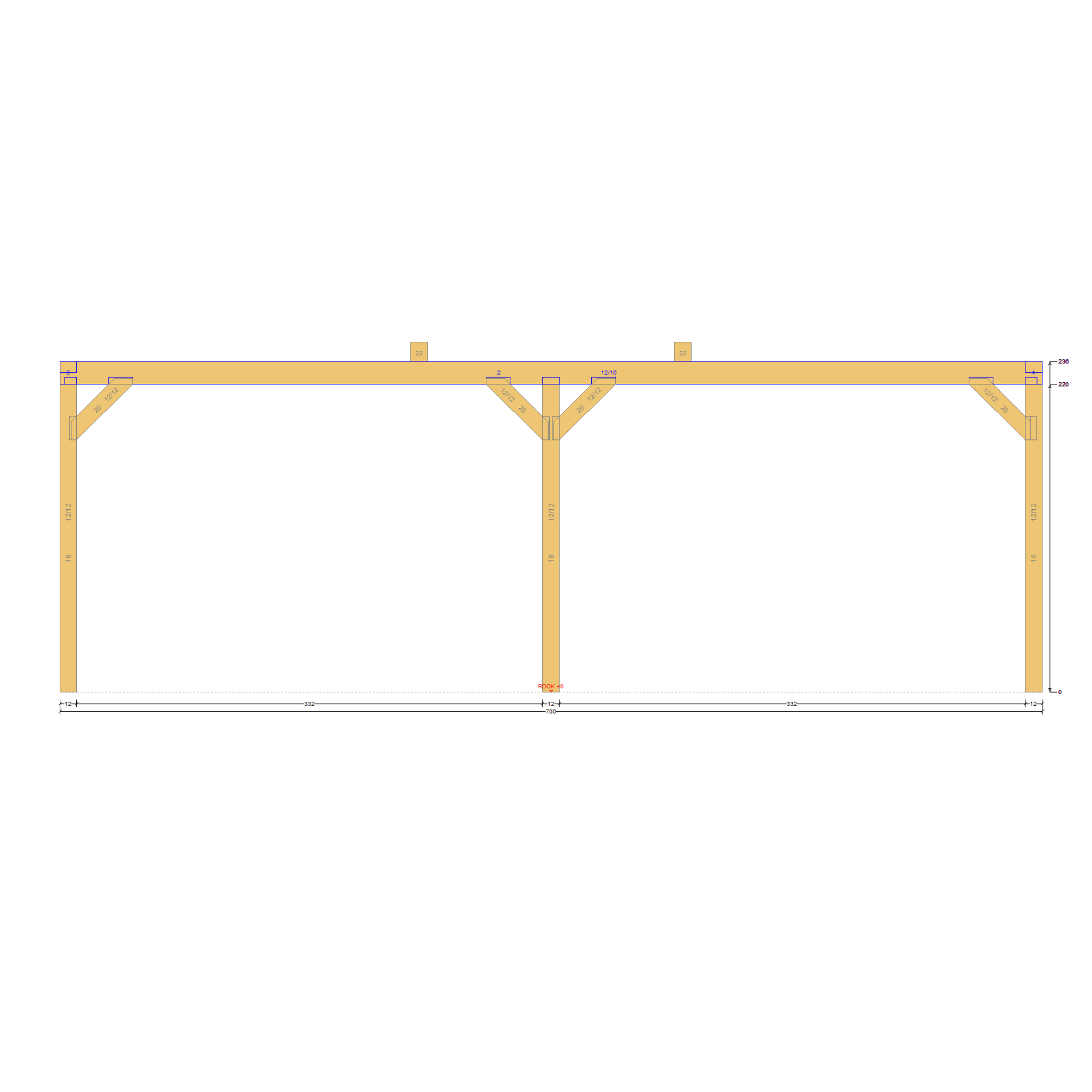 Bauplan Doppel-Carport-Walmdach 1 Seitenansicht mit Bemaßung