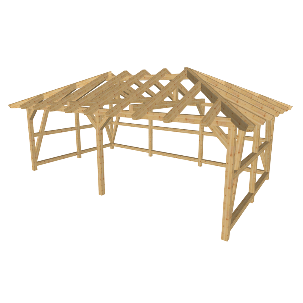 Bauplan Doppel-Carport-Walmdach 2  3D-Ansicht schräg von vorn