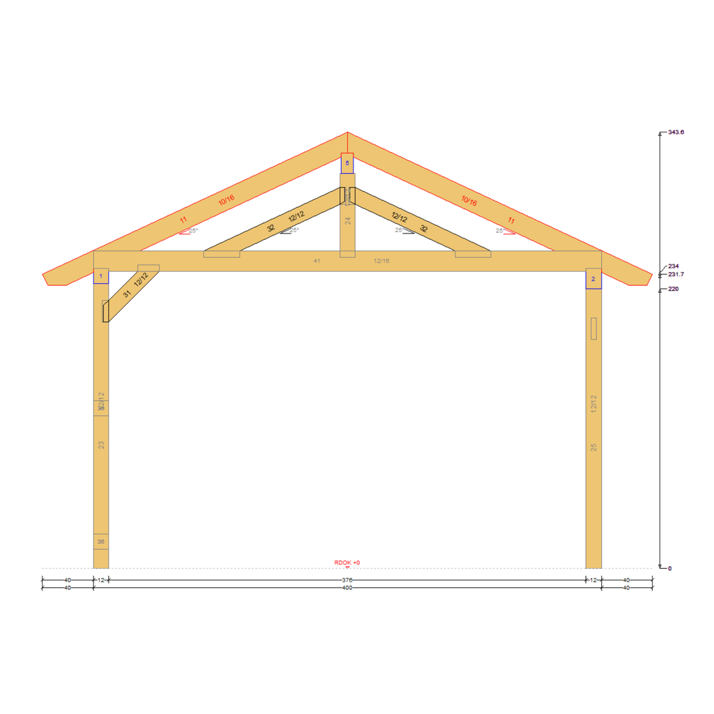Bauplan Doppel-Carport-Walmdach 2 Querschnitt mit Bemaßung