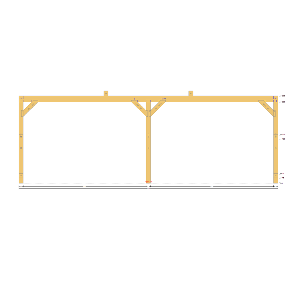 Bauplan Doppel-Carport-Walmdach 2 Seitenansicht mit Bemaßung