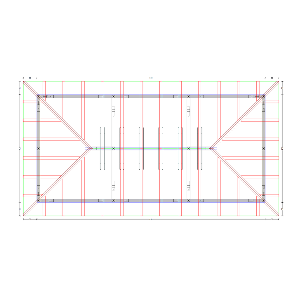 Bauplan Doppel-Carport-Walmdach 3 Draufsicht mit Bemaßung