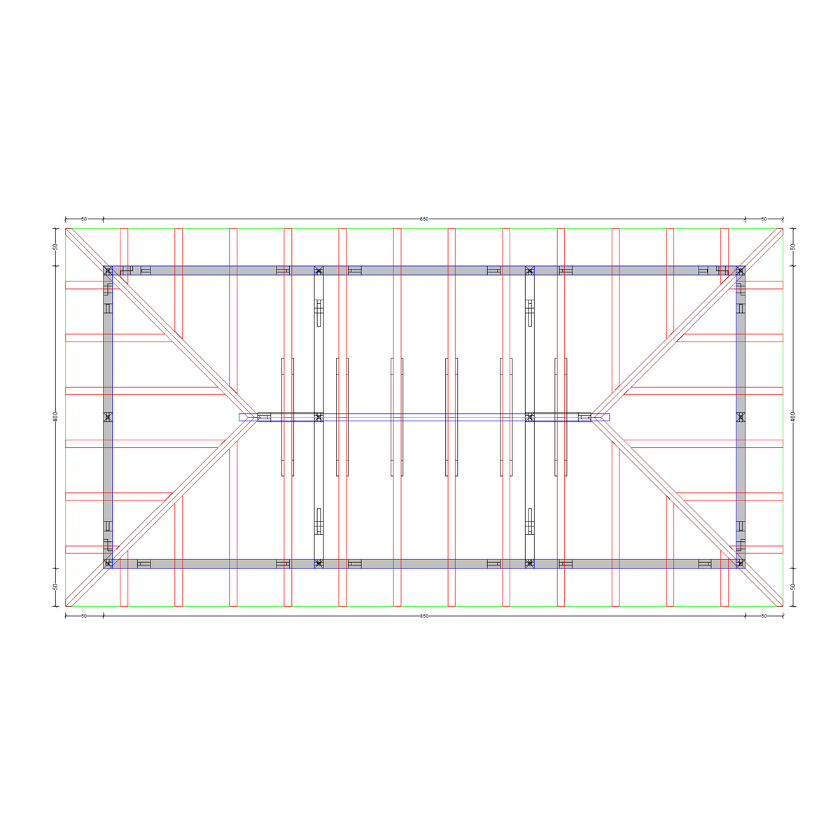 Bauplan Doppel-Carport-Walmdach 3 Draufsicht mit Bemaßung