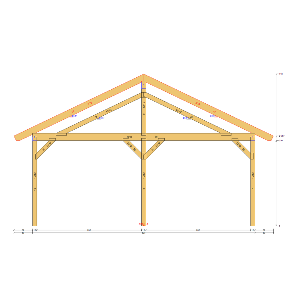 Bauplan Doppel-Carport-Walmdach 4 Querschnitt mit Bemaßung