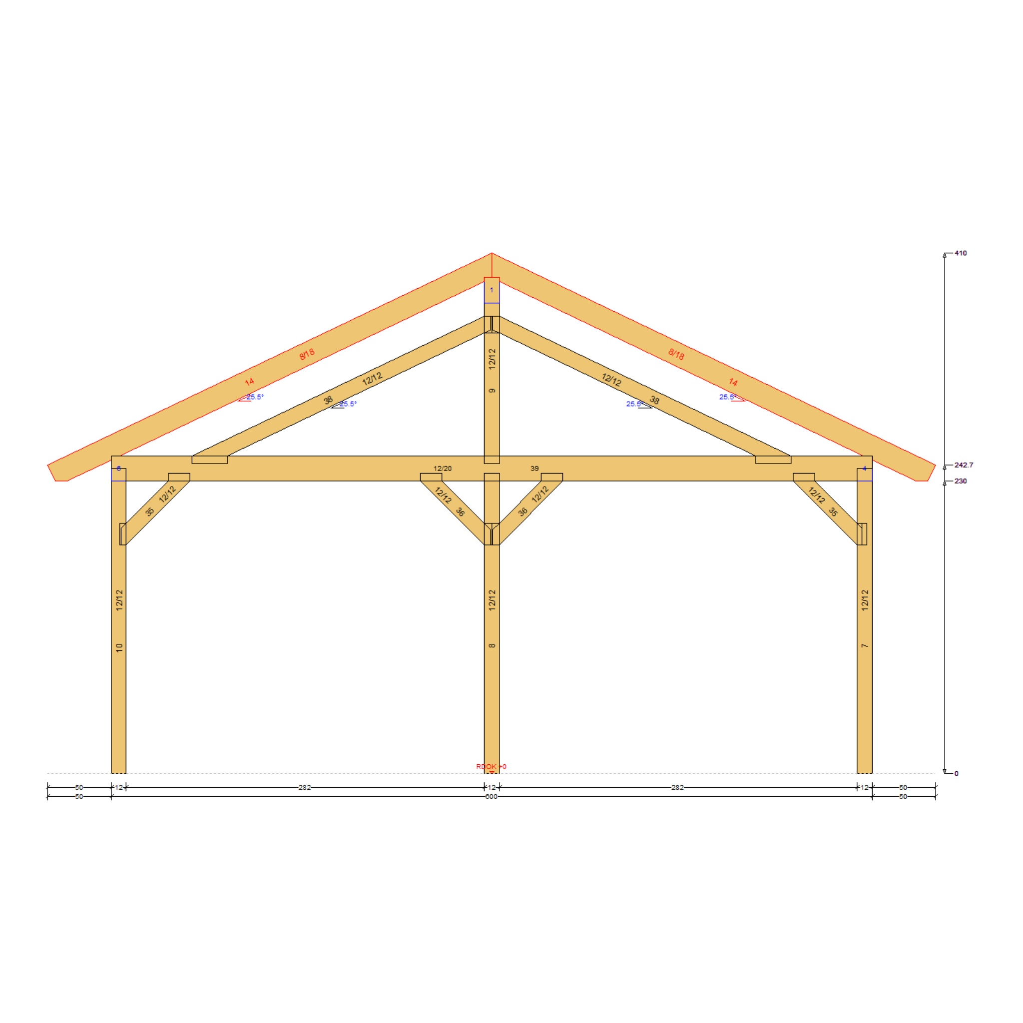 Bauplan Doppel-Carport-Walmdach 4 Querschnitt mit Bemaßung