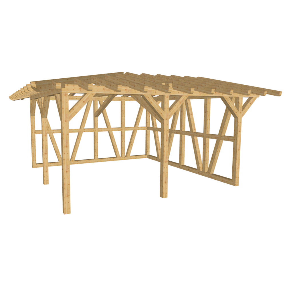 Bauplan Doppel-Carport-Walmdach 5 3D-Ansicht schräg von vorn