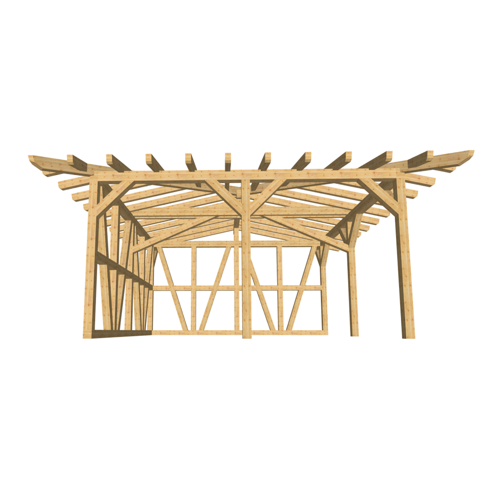 Bauplan Doppel-Carport-Walmdach 5 3D-Frontansicht
