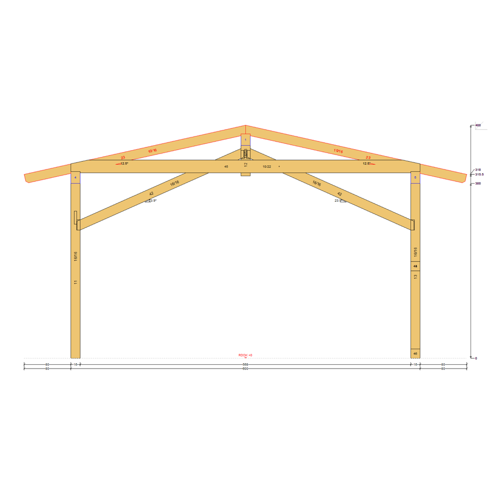 Bauplan Doppel-Carport-Walmdach 5 Querschnitt mit Bemaßung