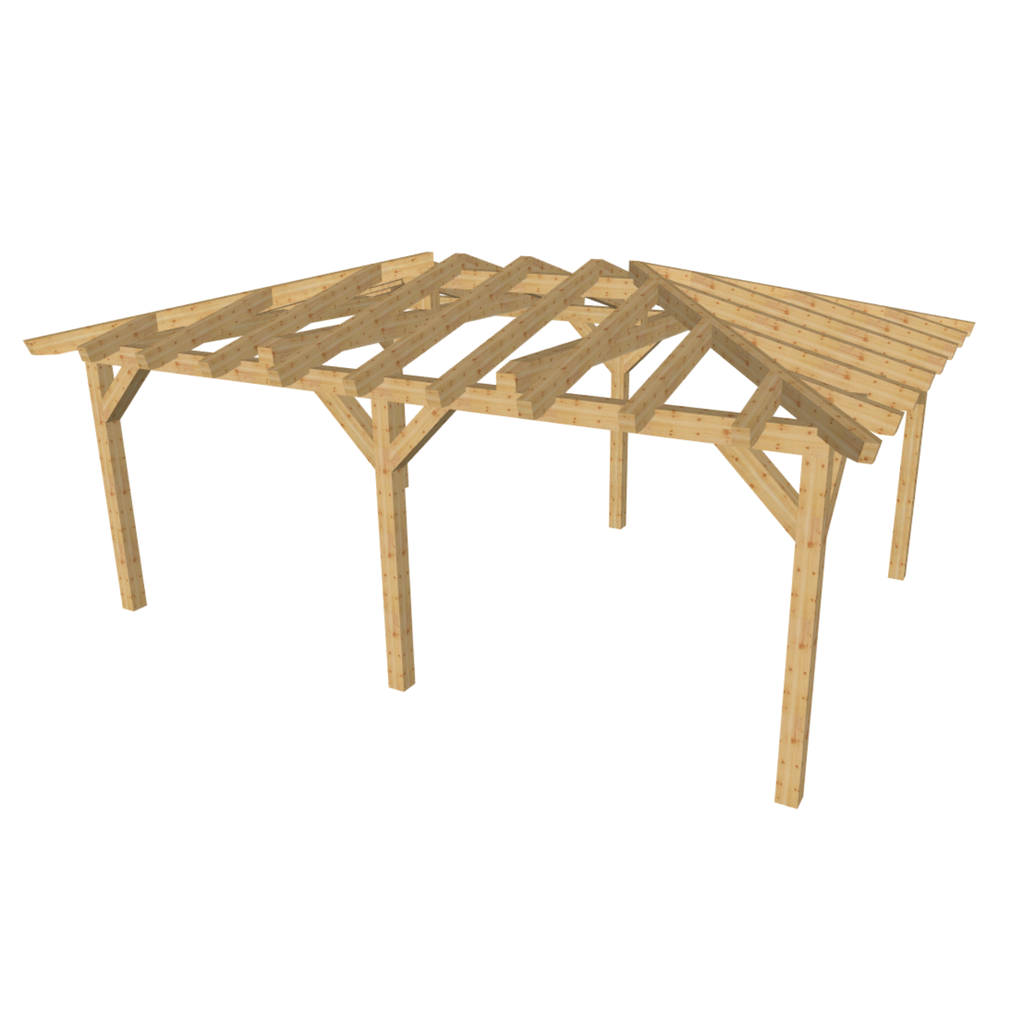 Bauplan Doppel-Carport-Walmdach 6  3D-Ansicht schräg von vorn