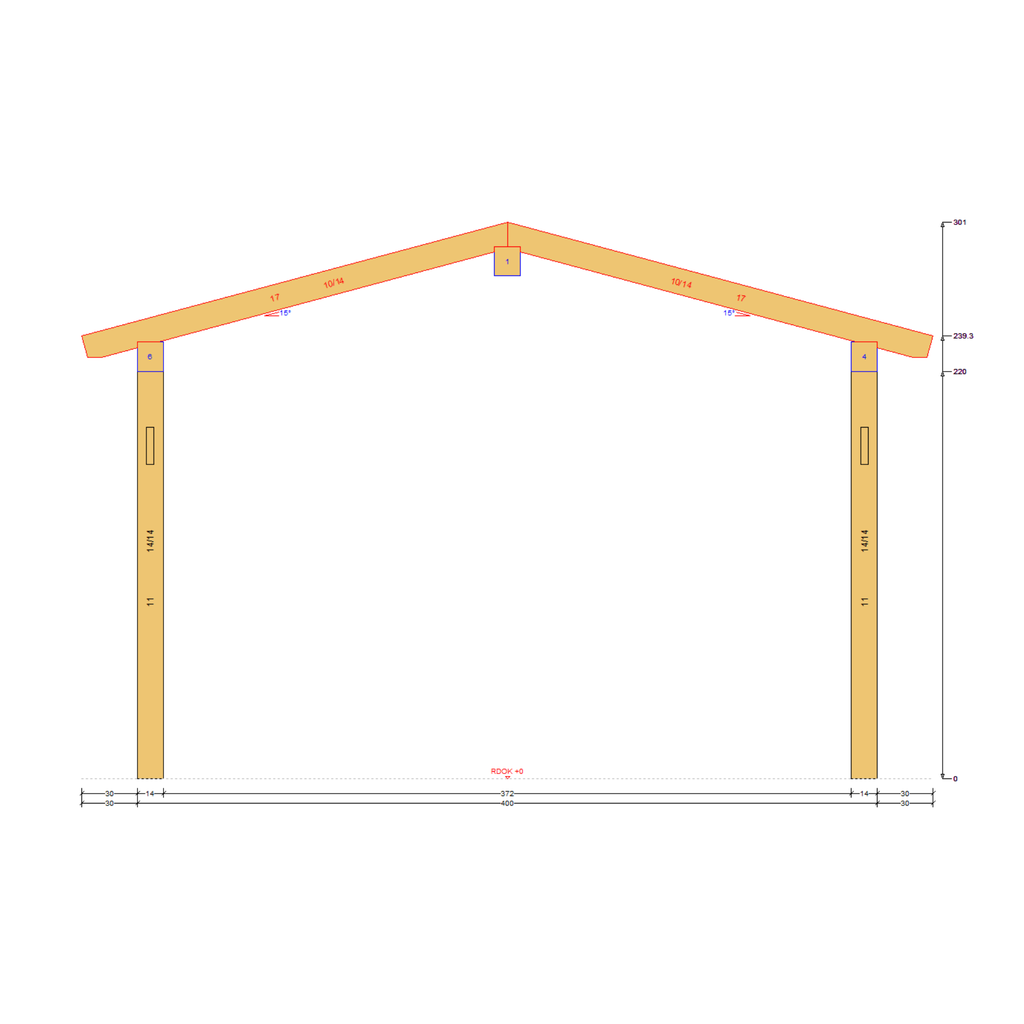Bauplan Doppel-Carport-Walmdach 6 Querschnitt mit Bemaßung