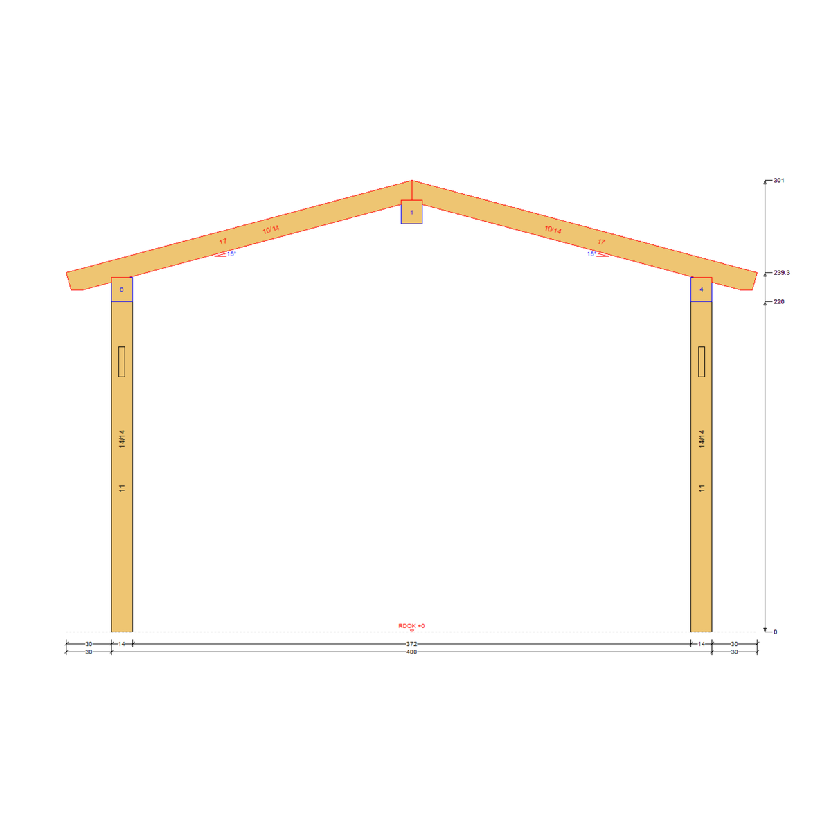 Bauplan Doppel-Carport-Walmdach 6 Querschnitt mit Bemaßung