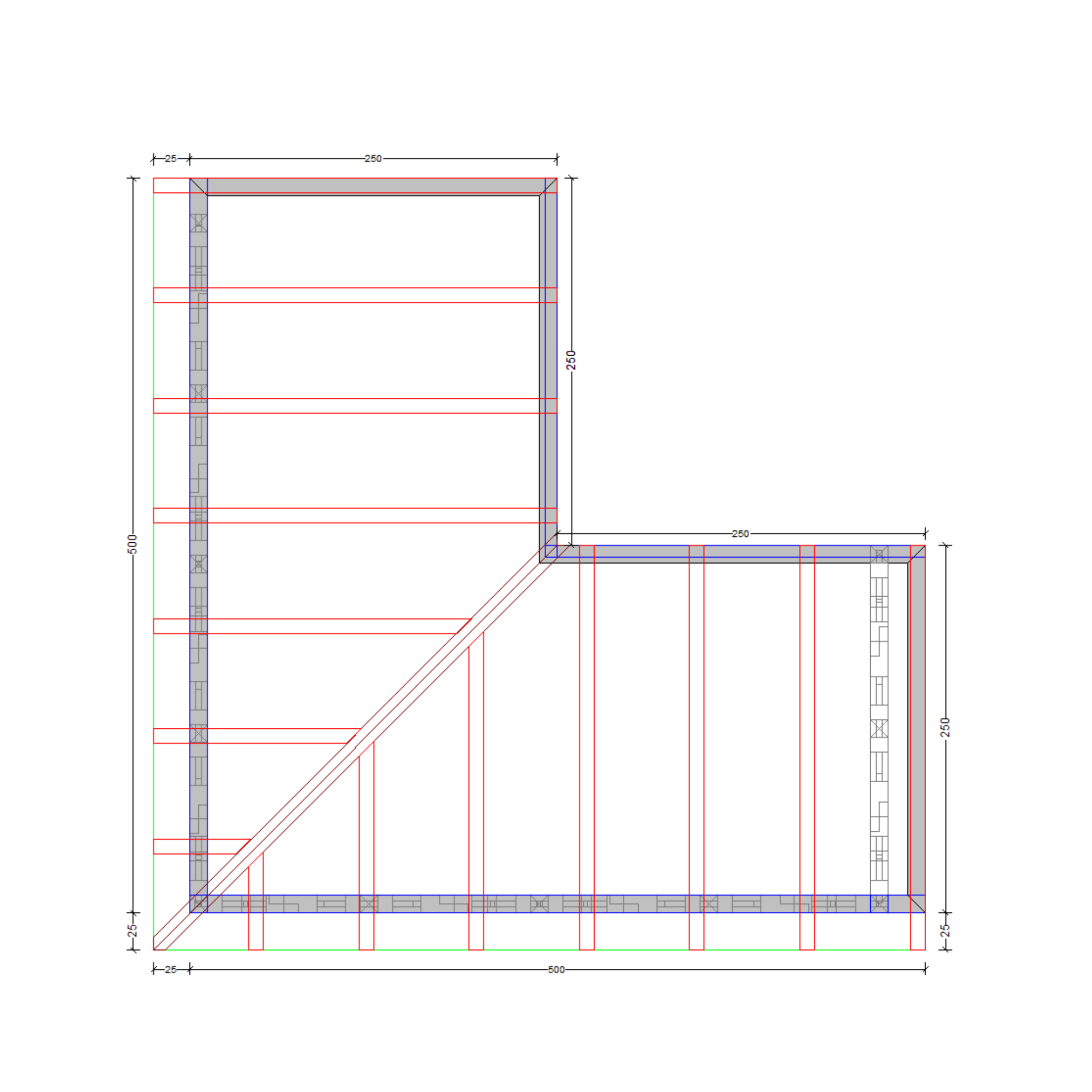 Bauplan Eck-Pergola 1 Draufsicht mit Bemaßung