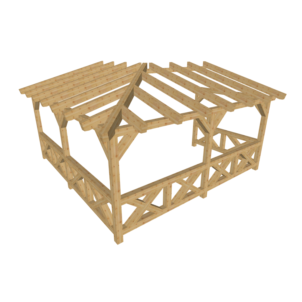Bauplan Eck-Pergola 1 3D-Ansicht schräg von vorn