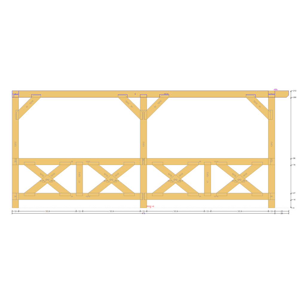Bauplan Eck-Pergola 1 Querschnitt mit Bemaßung