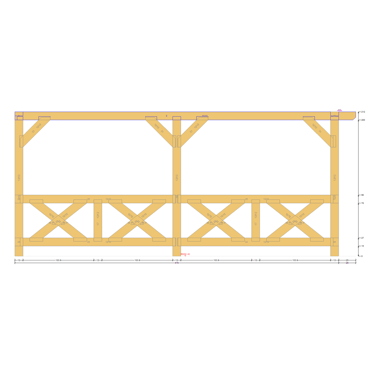 Bauplan Eck-Pergola 1 Querschnitt mit Bemaßung