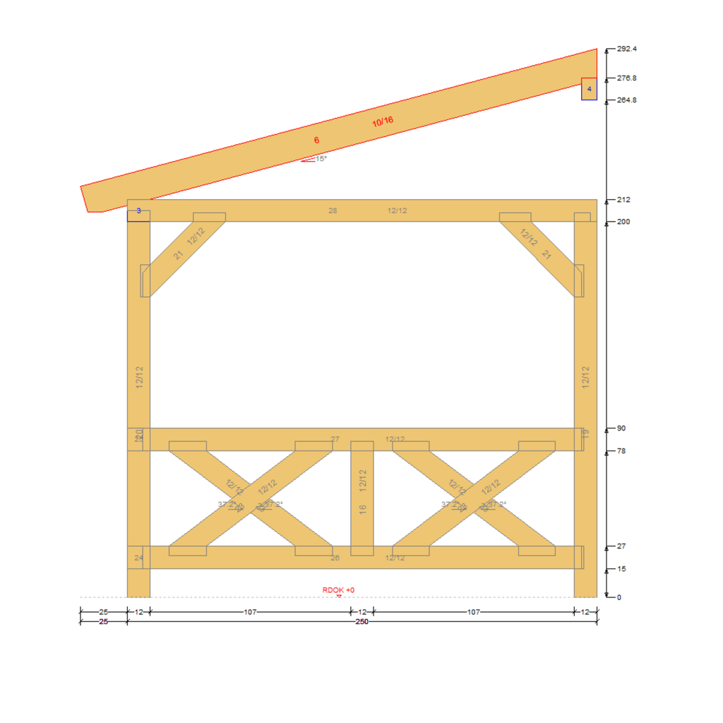 Bauplan Eck-Pergola 1 Seitenansicht mit Bemaßung