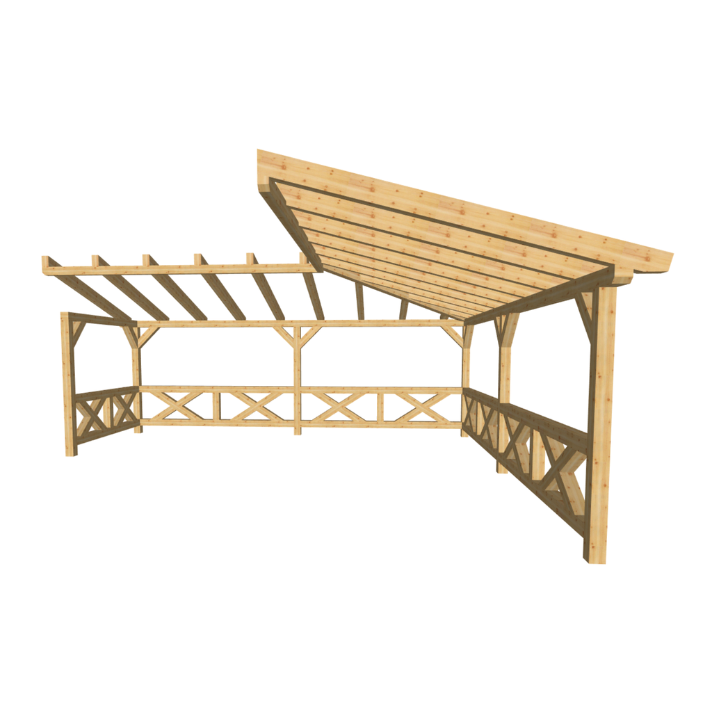 Bauplan Eck-Pergola 2 3D-Frontansicht