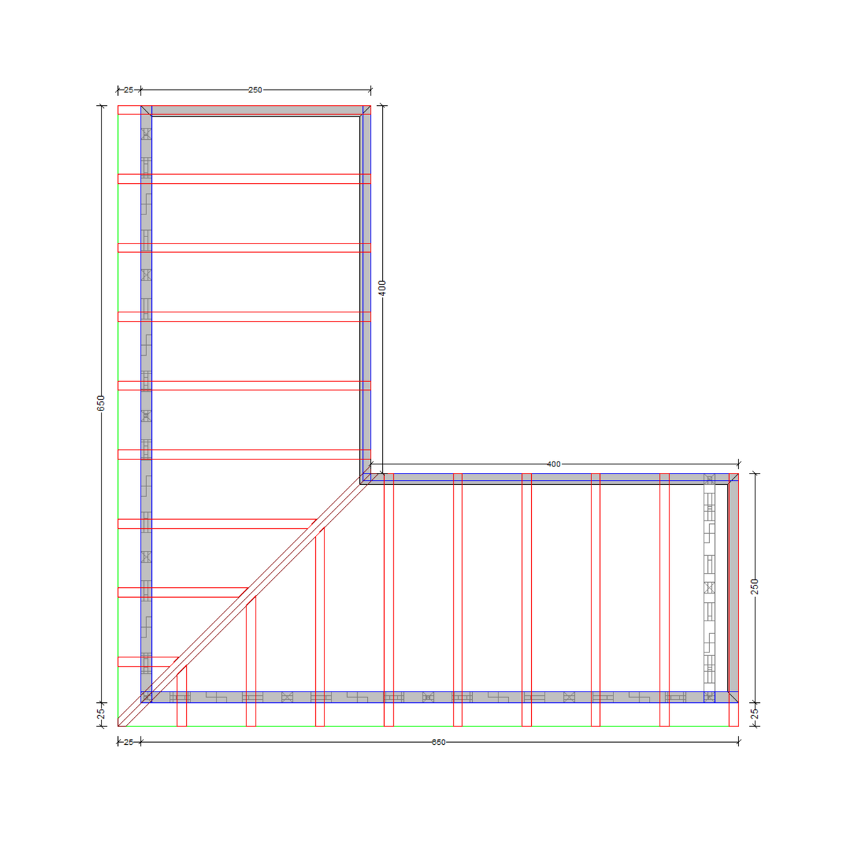 Bauplan Eck-Pergola 2 Draufsicht mit Bemaßung