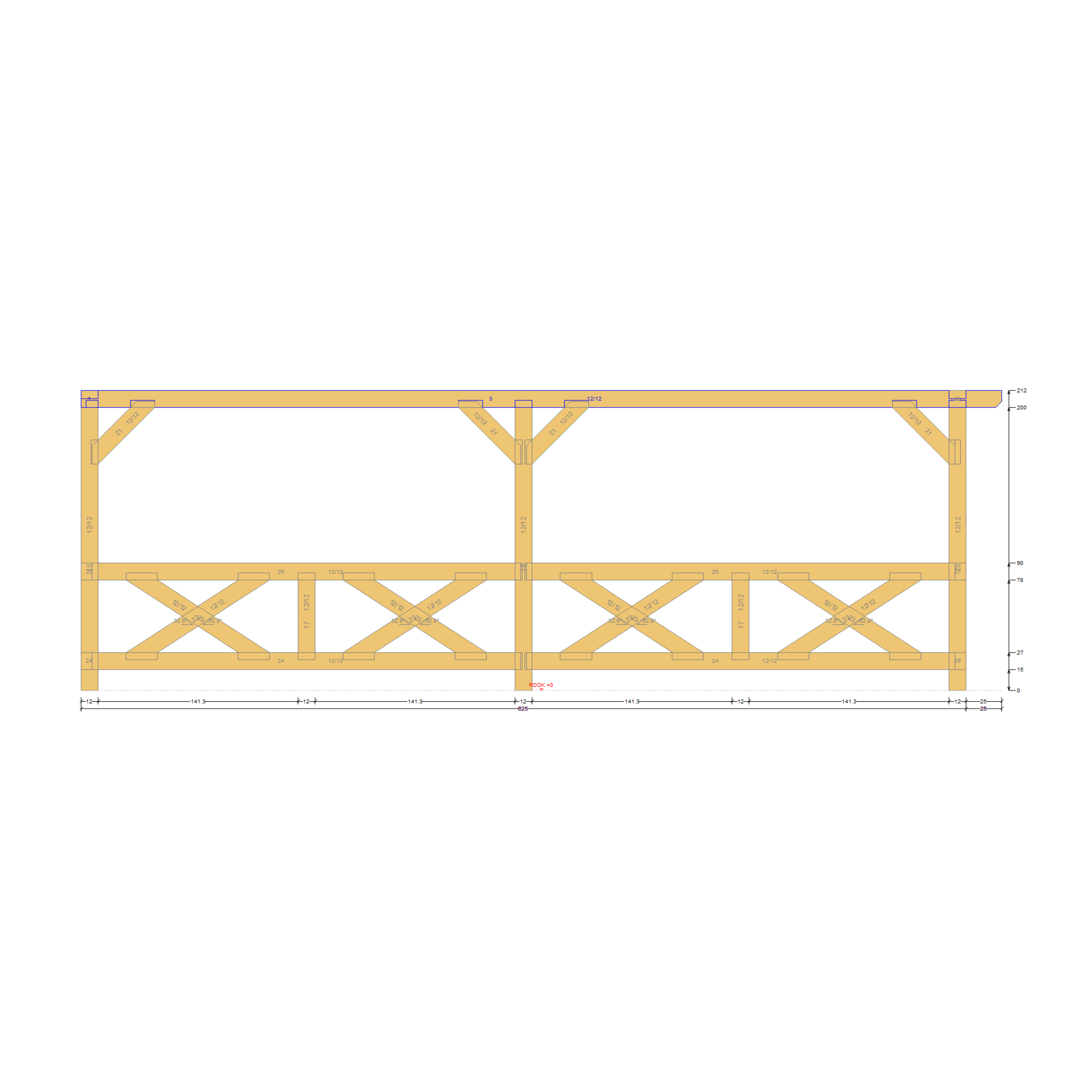 Bauplan Eck-Pergola 2 Querschnitt mit Bemaßung
