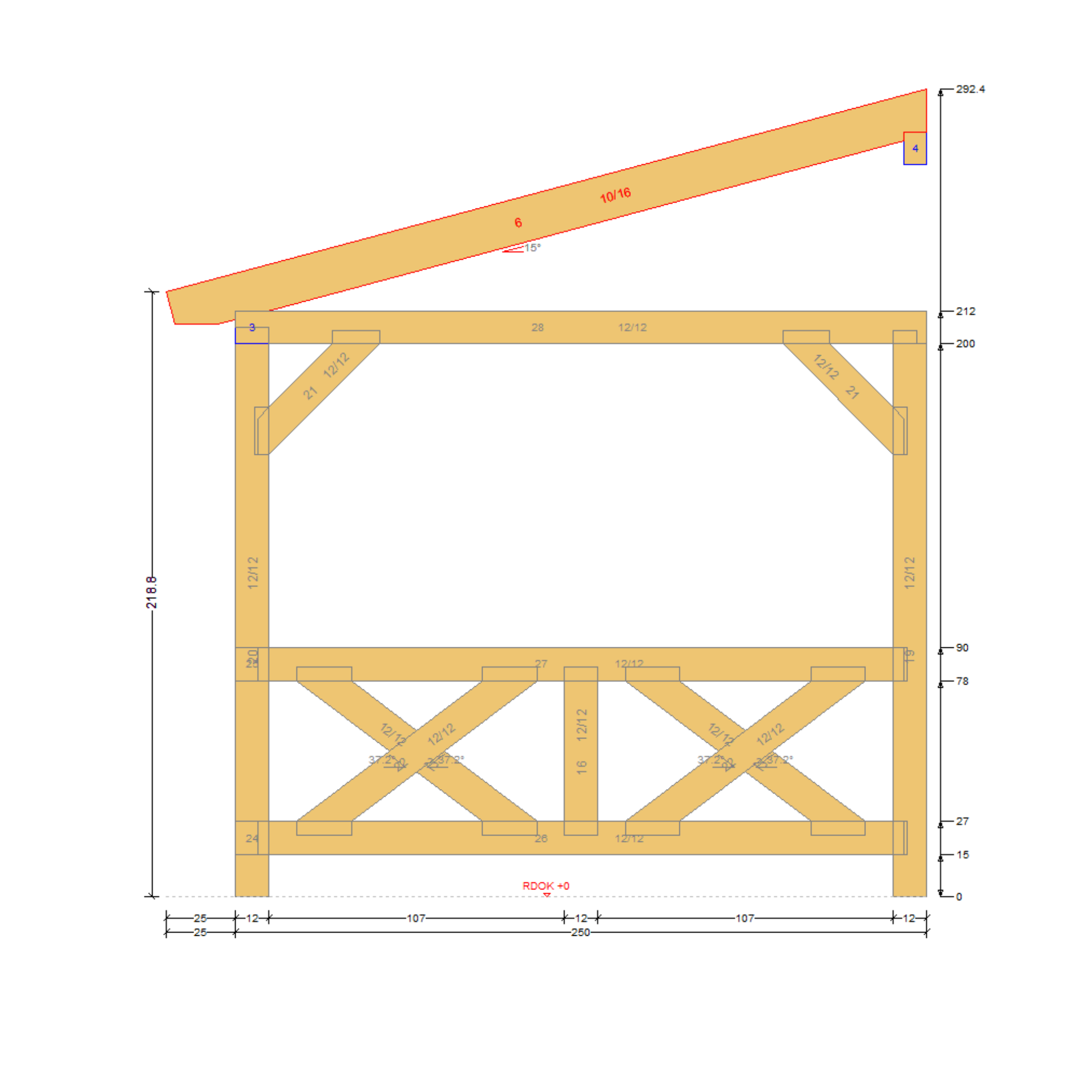 Bauplan Eck-Pergola 2 Seitenansicht mit Bemaßung